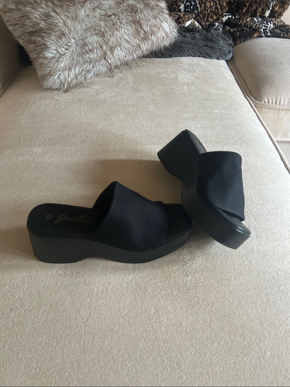 Gianvito Rossi Black Platform Slide Mules